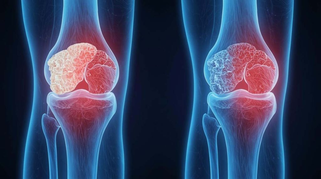 x-ray image showing before and after cartilage in knee