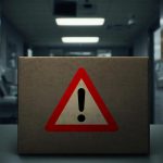box with warning label sitting in hallway of medical facility