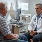 patient and doctor talking in an examination room