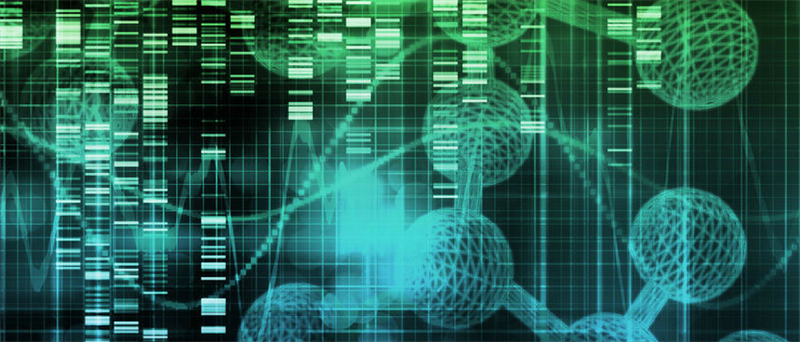 Innovative abstract science collage in greens and blues