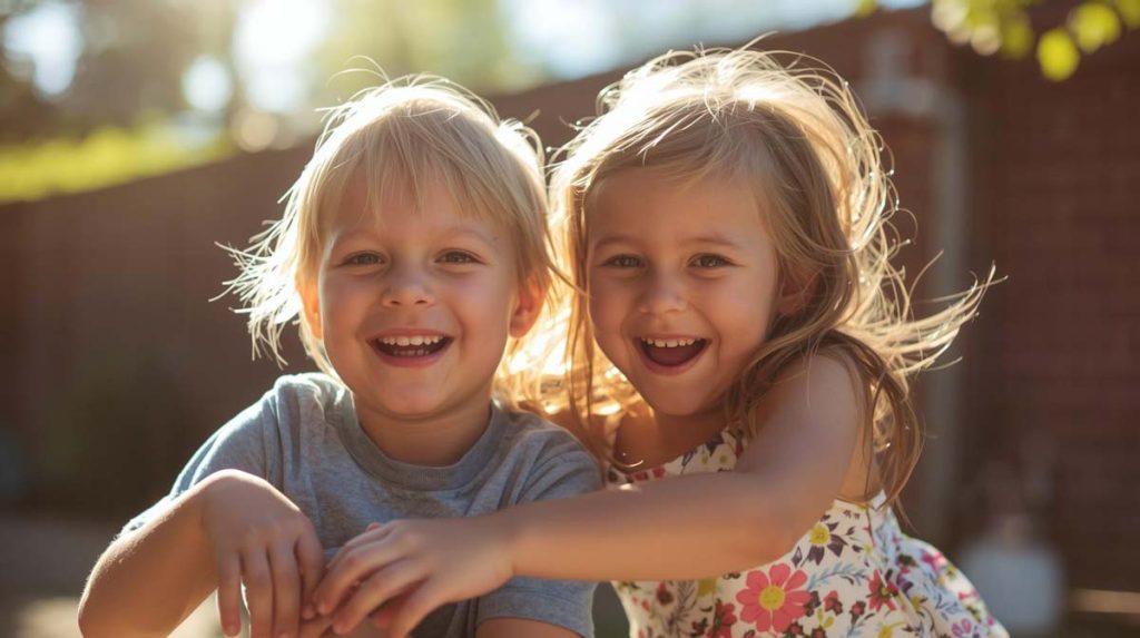 young boy and girl playing outside