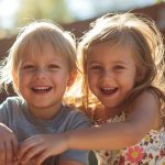 young boy and girl playing outside